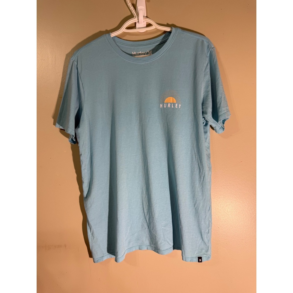 Hurley‎ Mens Graphic T-Shirt Light Blue Tropical Palm Tree Surf Beach Tee Small